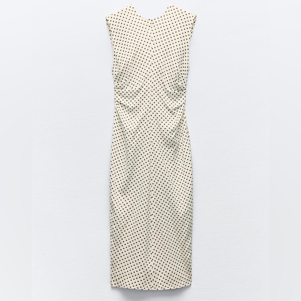 Beige and Brown Polka Dot Zara Linen Dress sz M NWT